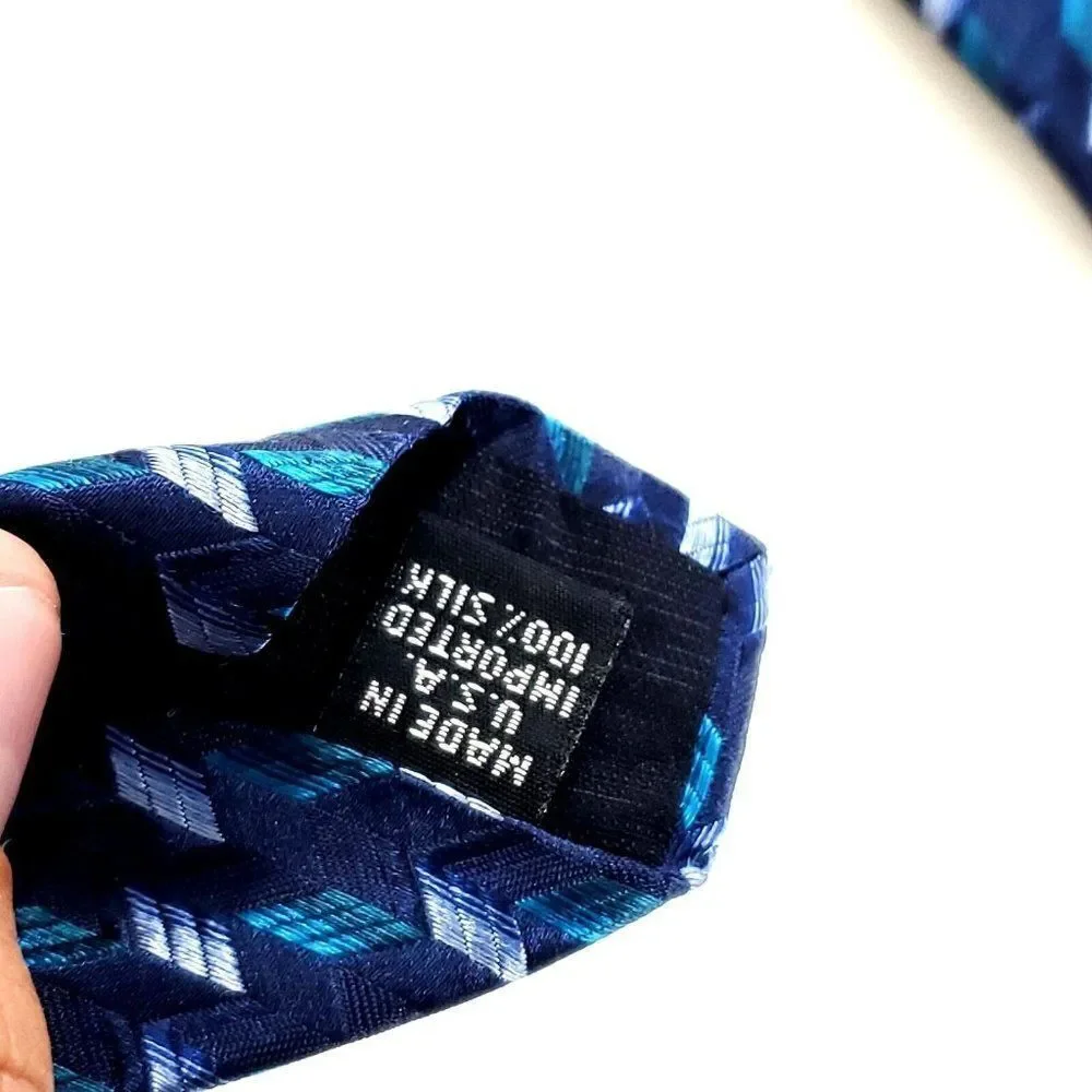 Van Heusen‎ Woven Blue Teal Geometric Wide Silk Tie